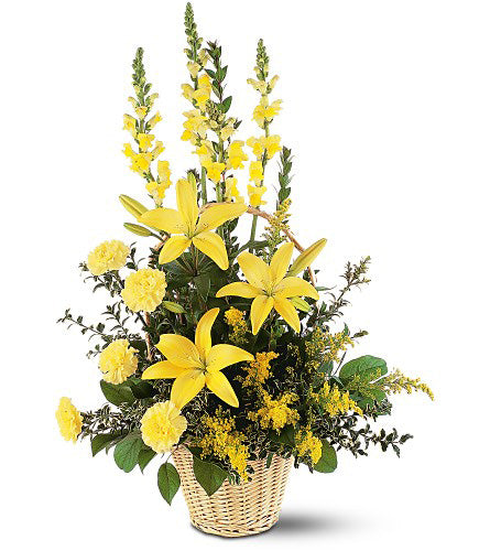 Ray of Hope Arrangement - yellow flowers in a woven basket.