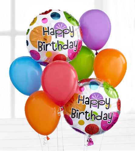 Birthday Balloon Bouquet - colourful birthday balloons with 'Happy Birthday' text.