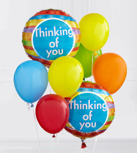 Thinking of You Balloon Bouquet - Colourful balloons with 'Thinking of you' messages.