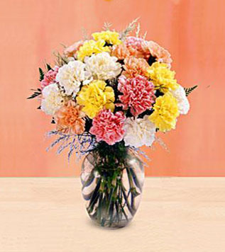 FTD's Carnation Bouquet - arrangement  of colourful carnations in a clear glass vase