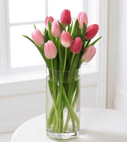 FTD's Tender Tulips Bouquet - Clear glass vase with pink tulips.