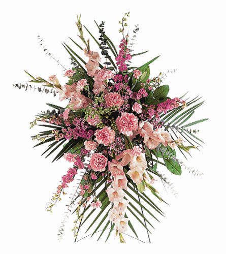 Pink Promise Spray - floral arrangement with pink and green flowers on a stand.